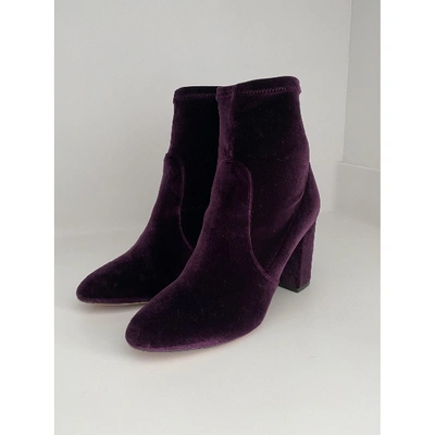 Pre-owned Aquazzura Velvet Ankle Boots In Purple