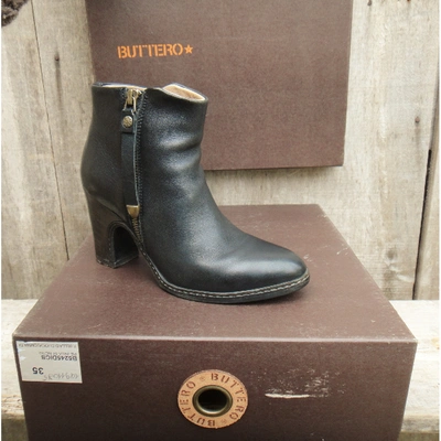 Pre-owned Buttero Leather Ankle Boots In Black