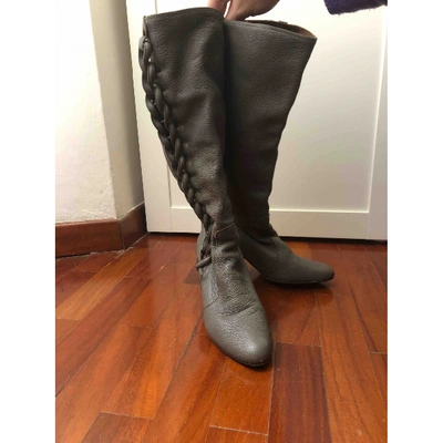 Pre-owned Ferragamo Leather Boots In Grey