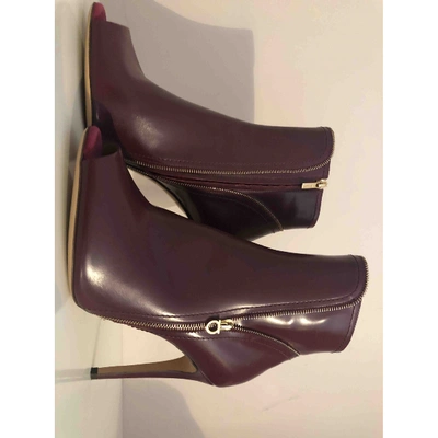 Pre-owned Ferragamo Leather Open Toe Boots In Burgundy