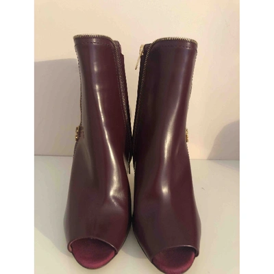 Pre-owned Ferragamo Leather Open Toe Boots In Burgundy