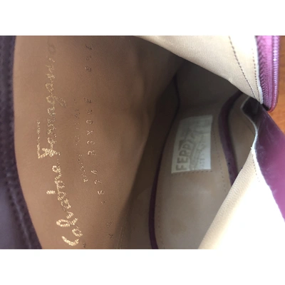 Pre-owned Ferragamo Leather Open Toe Boots In Burgundy