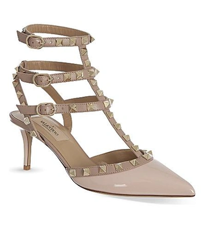 Shop Valentino Rockstud 65 Patent-leather Courts In Pale Pink