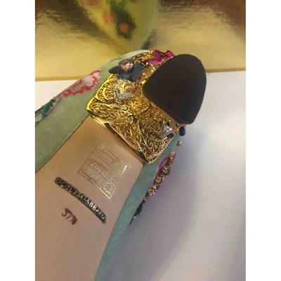 Pre-owned Dolce & Gabbana Velvet Heels In Turquoise