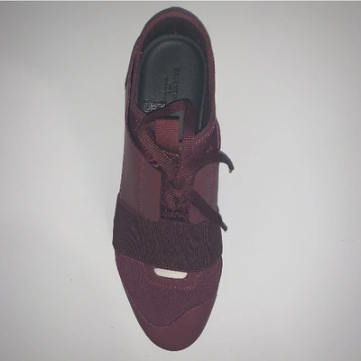 Pre-owned Balenciaga Race Leather Trainers In Burgundy