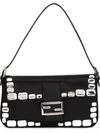 Fendi Black Satin Crystal Embellished Baguette Shoulder Bag