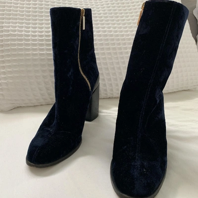 Pre-owned Dear Frances Blue Velvet Boots