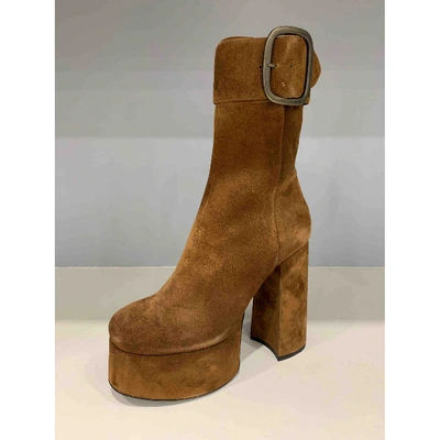 Pre-owned Saint Laurent Billy Camel Suede Ankle Boots