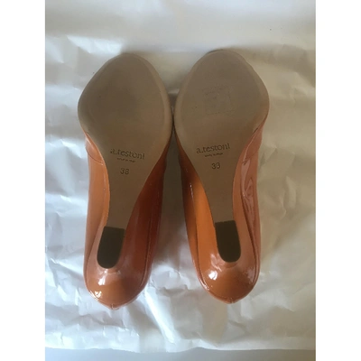 Pre-owned A. Testoni' Patent Leather Sandals In Orange