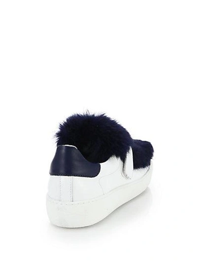 Shop Moncler Lucie Leather & Rabbit Fur Sneakers In Red