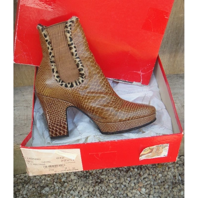 Pre-owned Charles Jourdan Leather Ankle Boots In Camel