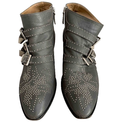 Pre-owned Chloé Susanna Leather Cowboy Boots In Grey