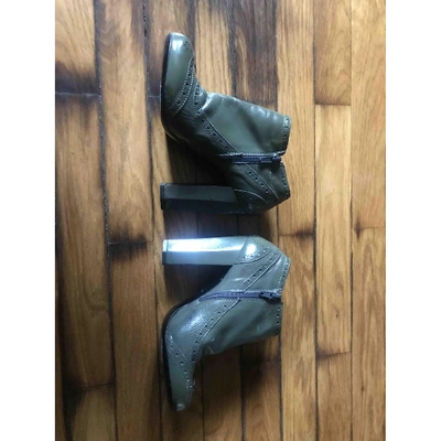 Pre-owned Miu Miu Patent Leather Ankle Boots In Grey