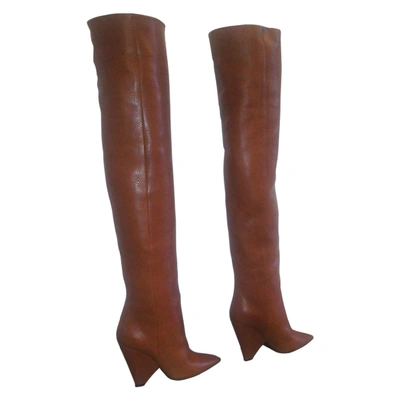 Pre-owned Saint Laurent Niki Leather Boots In Camel