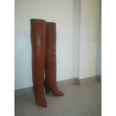 Pre-owned Saint Laurent Niki Leather Boots In Camel