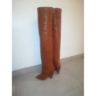 Pre-owned Saint Laurent Niki Leather Boots In Camel