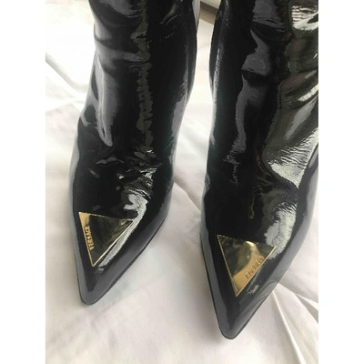 Pre-owned Versace Patent Leather Boots In Black