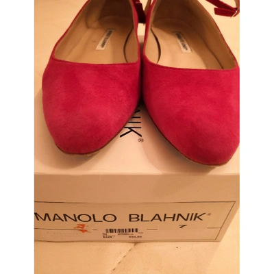 Pre-owned Manolo Blahnik Pink Suede Ballet Flats