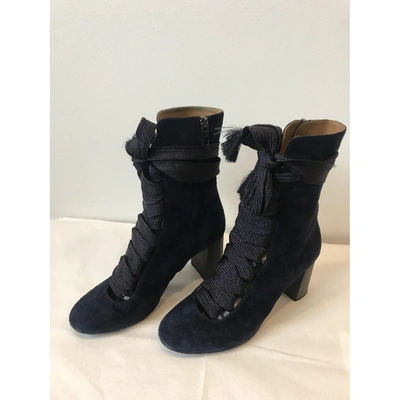 Pre-owned Chloé Lace Up Boots In Navy