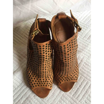 Pre-owned Givenchy Leather Open Toe Boots In Camel