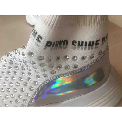 Pre-owned Pinko White Glitter Trainers