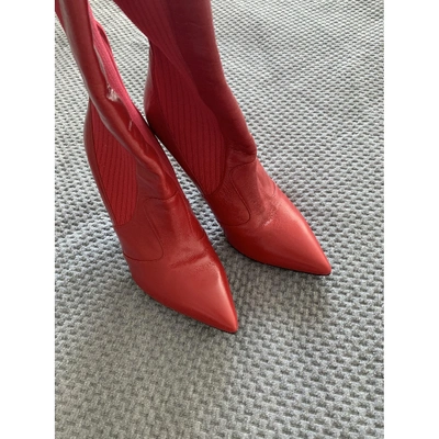 Pre-owned Fendi Leather Ankle Boots In Red