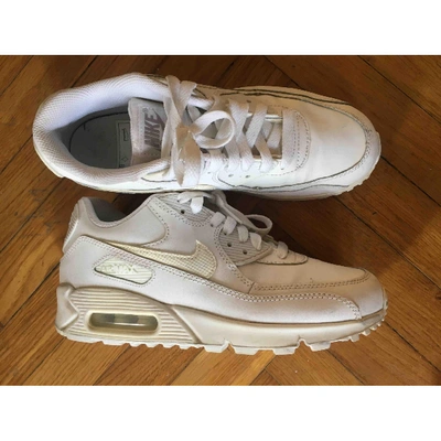 Pre-owned Nike Air Max 90 White Leather Trainers