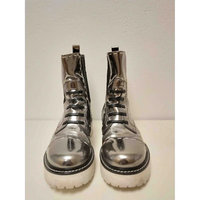 Pre-owned Dolce & Gabbana Patent Leather Ankle Boots In Silver