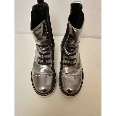 Pre-owned Dolce & Gabbana Patent Leather Ankle Boots In Silver