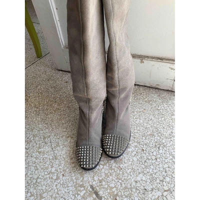 Pre-owned Christian Louboutin Egoutina Riding Boots In Grey