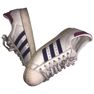 Pre-owned Adidas Originals Superstar Leather Trainers In Ecru