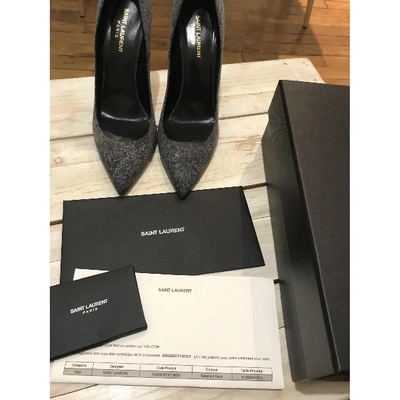 Pre-owned Saint Laurent Anja Anthracite Cloth Heels