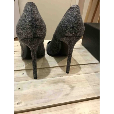 Pre-owned Saint Laurent Anja Anthracite Cloth Heels
