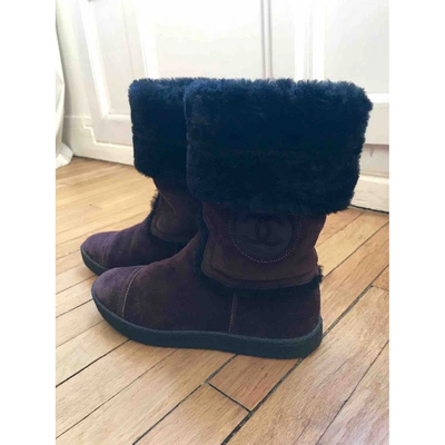 Pre-owned Chanel Purple Leather Boots