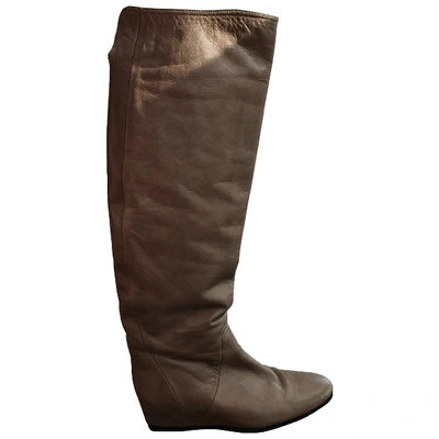 Pre-owned Lanvin Leather Riding Boots In Beige
