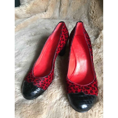 Pre-owned Ethan K Pony-style Calfskin Heels In Red