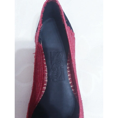 Pre-owned Ferragamo Vara Cloth Ballet Flats In Red