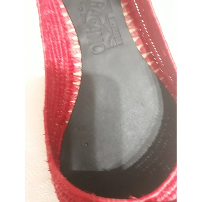 Pre-owned Ferragamo Vara Cloth Ballet Flats In Red