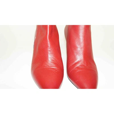 Pre-owned Saint Laurent Red Leather Ankle Boots