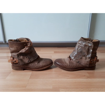 Pre-owned As98 Leather Biker Boots In Brown