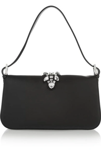 Shop Fendi Baguette Embellished Leather Shoulder Bag In Black