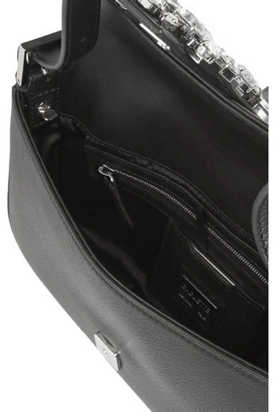 Shop Fendi Baguette Embellished Leather Shoulder Bag In Black