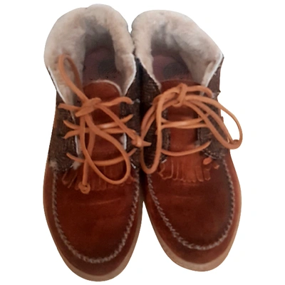 Pre-owned Dolfie Tweed Lace Up Boots In Camel