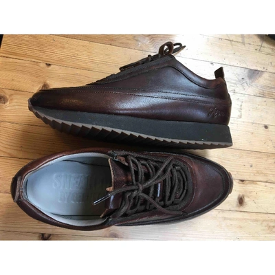 Pre-owned Grenson Leather Trainers In Brown