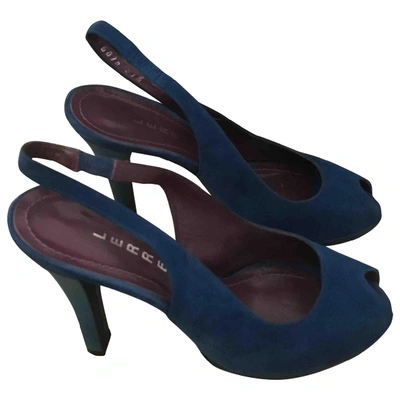 Pre-owned Lerre Velvet Sandals In Turquoise