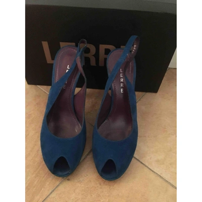 Pre-owned Lerre Velvet Sandals In Turquoise