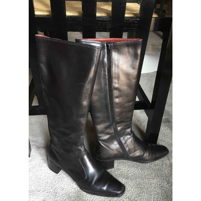 Pre-owned Ferragamo Leather Riding Boots In Black