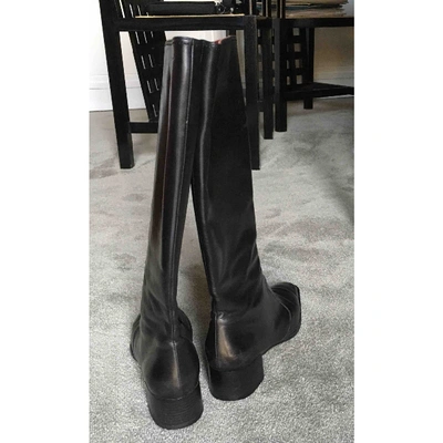 Pre-owned Ferragamo Leather Riding Boots In Black