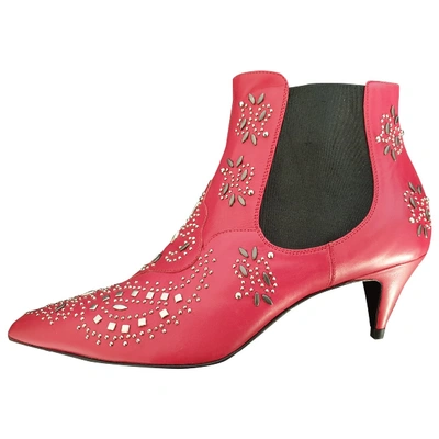 Pre-owned Saint Laurent Charlotte Leather Ankle Boots In Red