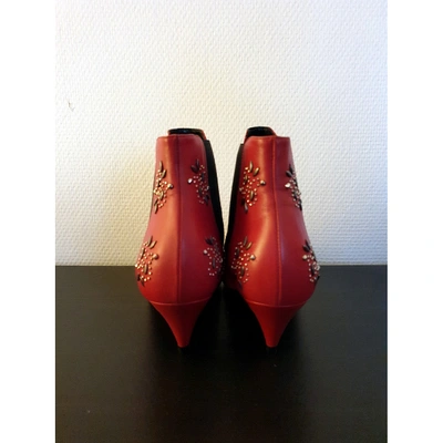 Pre-owned Saint Laurent Charlotte Leather Ankle Boots In Red